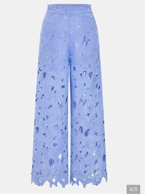 Light Blue Floral Cutout Lace Wide Leg Pants